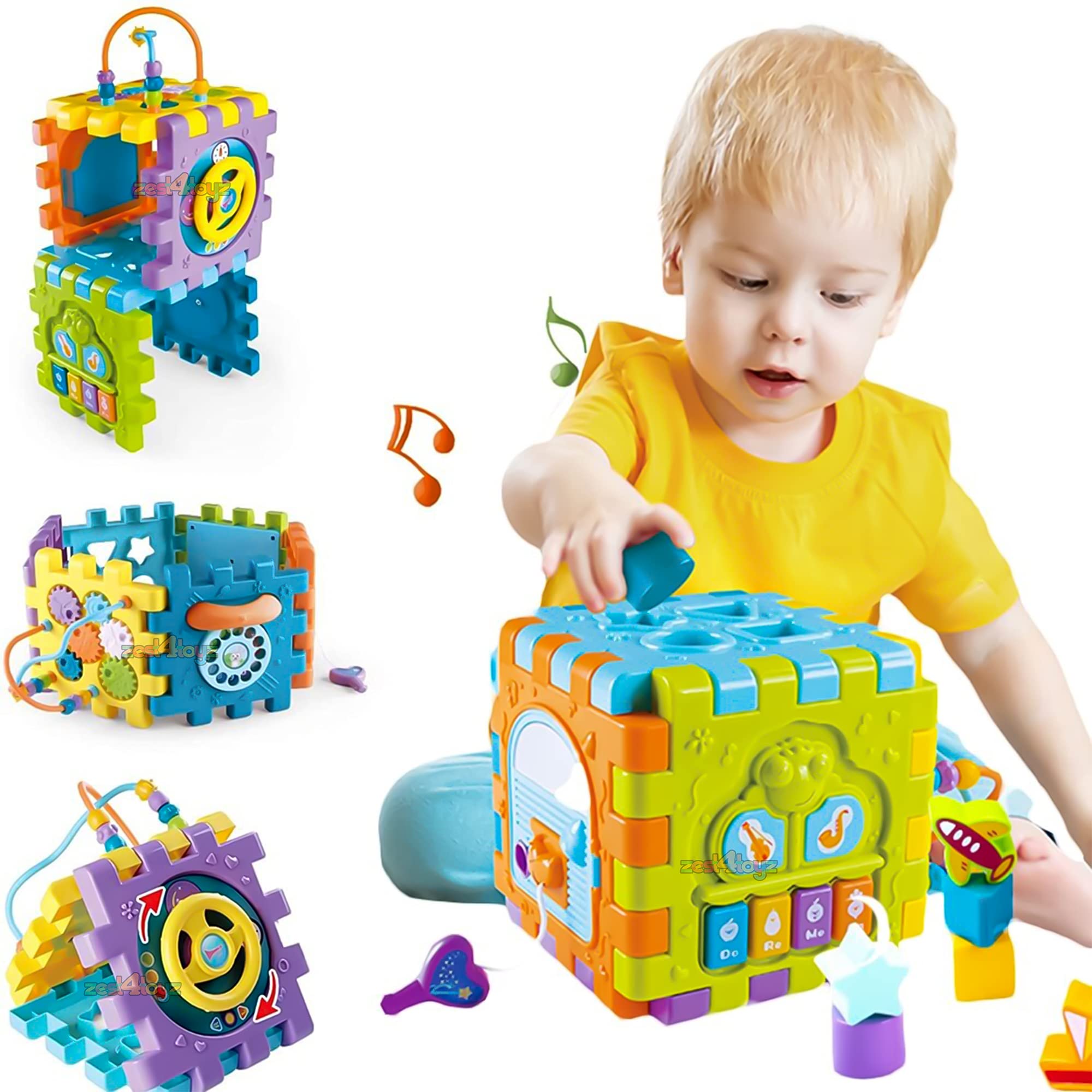 zest 4 toyz Blocks Activity Cube Shape Sorter Puzzle Baby Music Piano Learning Sound Toys for Toddlers Infant Early Educational Puzzle Sorting Cube for Kids - Multicolor (B097153SKS) Amazon Price History, Amazon Price Tracker