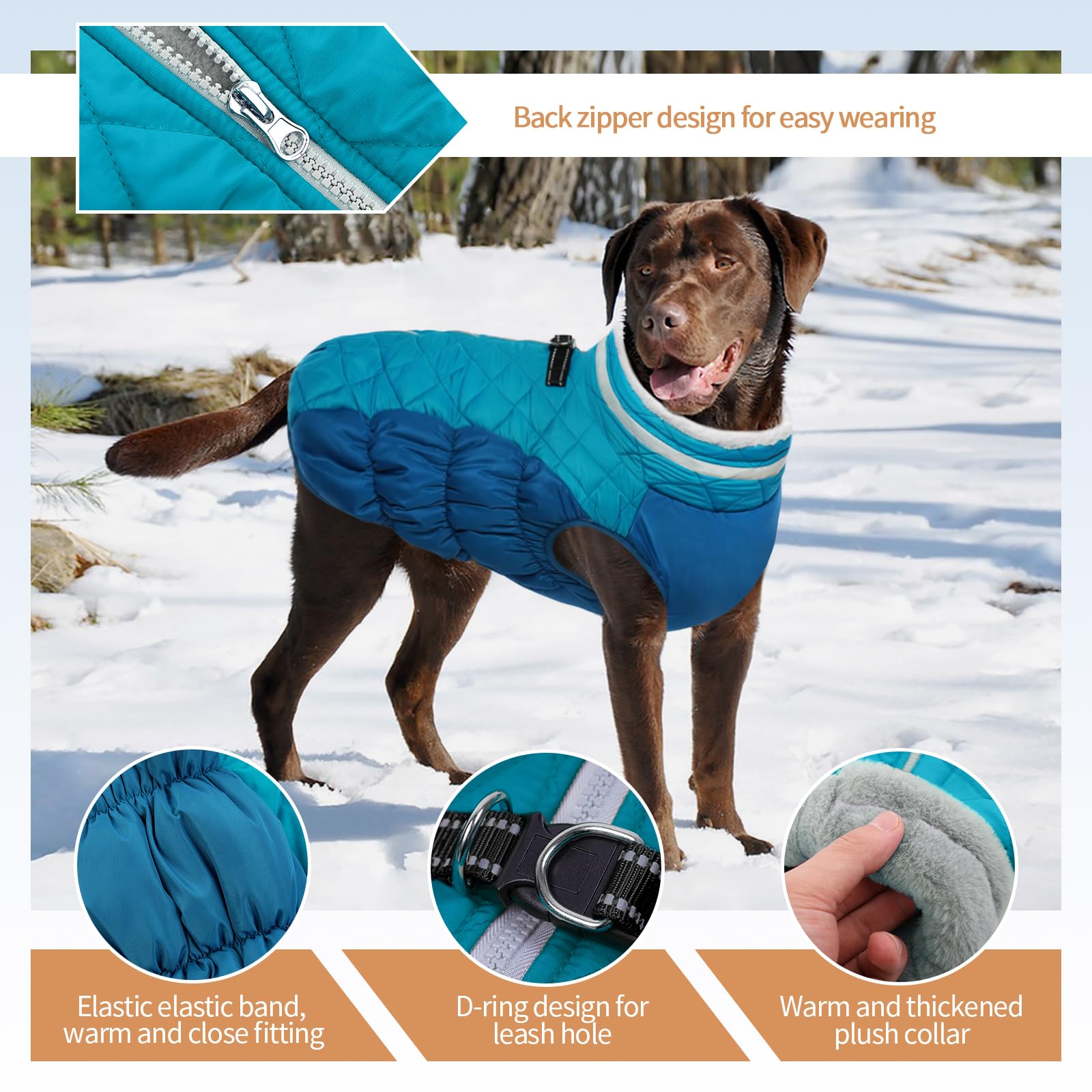 Giacca invernale per cani Accogliente cappotto riflettente impermeabile per cani, caldo indumento per animali domestici, abiti in pile per cani per la stagione fredda con chiusura a cerniera