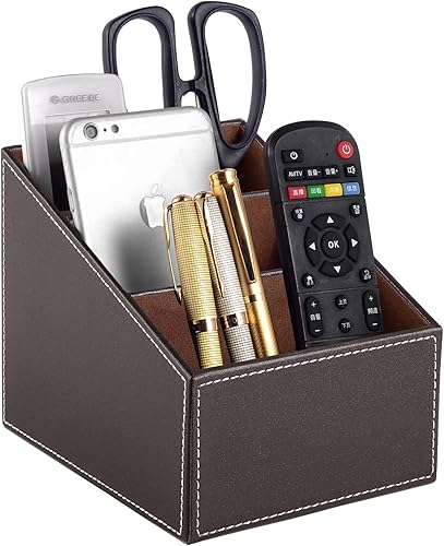 Miniatura 14 de Soporte de cuero sintético para control remoto de TV con 3 compartimentos, organizador caddy de mesita de noche, estante de almacenamiento, caja de