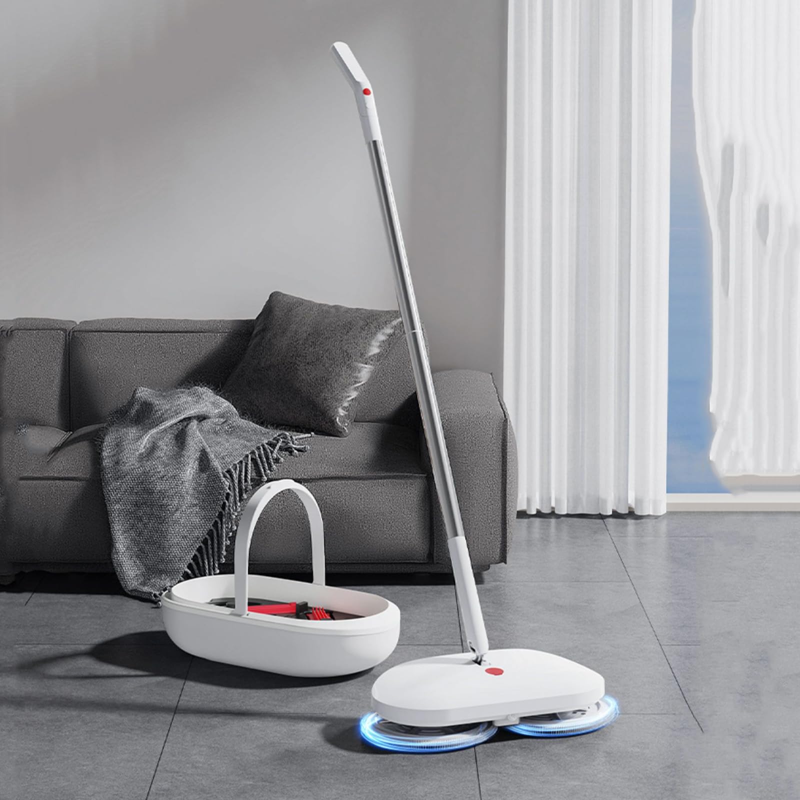 Bezprzewodowy elektryczny mop spinningowy, przenośny mop akumulatorowy, z 4 podkładkami do szorowania podłogowego/funkcją samoczyszczenia, do drewna, marmuru, płytek podłogowych