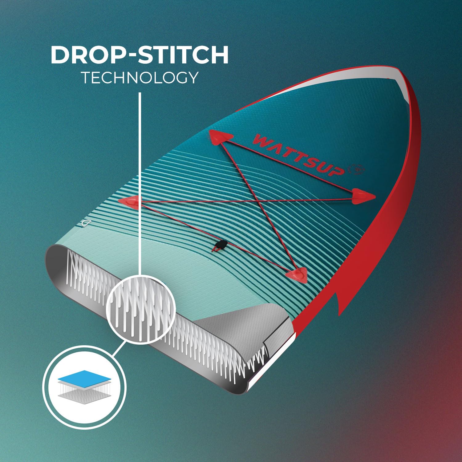 Wattsup - SUP Stand Up Paddle nadmuchiwany F12 12' - 366x84x15 cm Dropstitch - Zestaw kompletny: Wiosło, Smycz, Pompa, Torba transportowa - Do 150 kg - Niebieski