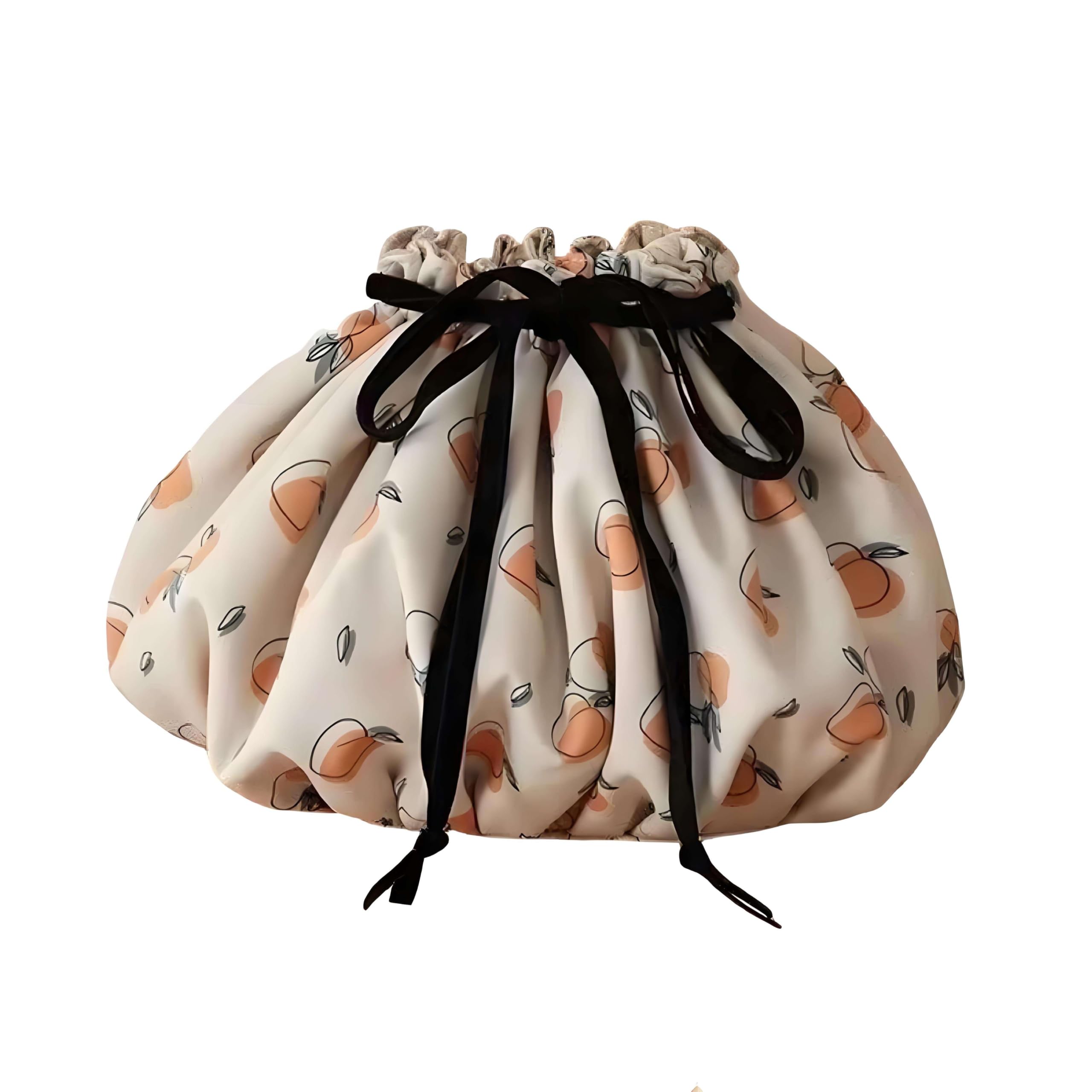 Happy LEHUOTRAVEL Large Capacity Drawstring Makeup Bag - Lightweight Oxford Cloth, Floral & Fruit Print, Multiple Inner Pockets, Portable for Travel &