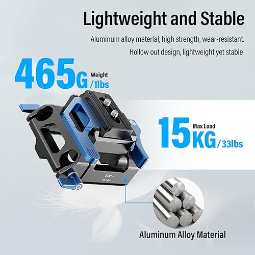 Miniatura 5 de Sirui Placa base universal para cámara con abrazaderas dobles de 0.591 in, placa base con placa de liberación rápida tipo Arca-Swiss para trípode,