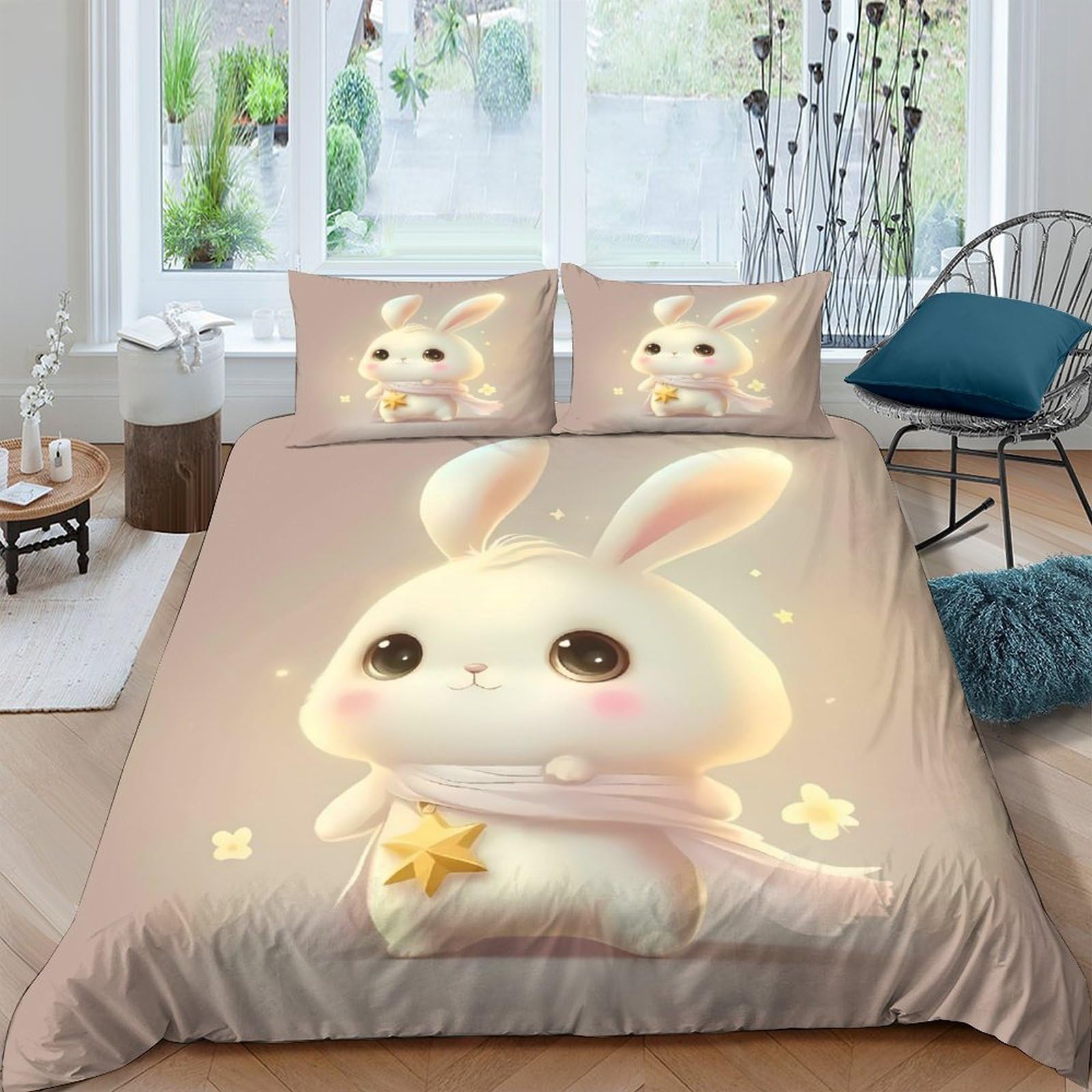 Ctjqhvkz Style-7 3D Printed Cute Bunny Fitted Sheet Microfiber Soft Pink Cartoon Animal Bed Sheet For Bedroom Guest Room Easy Care Single（135X200cm）