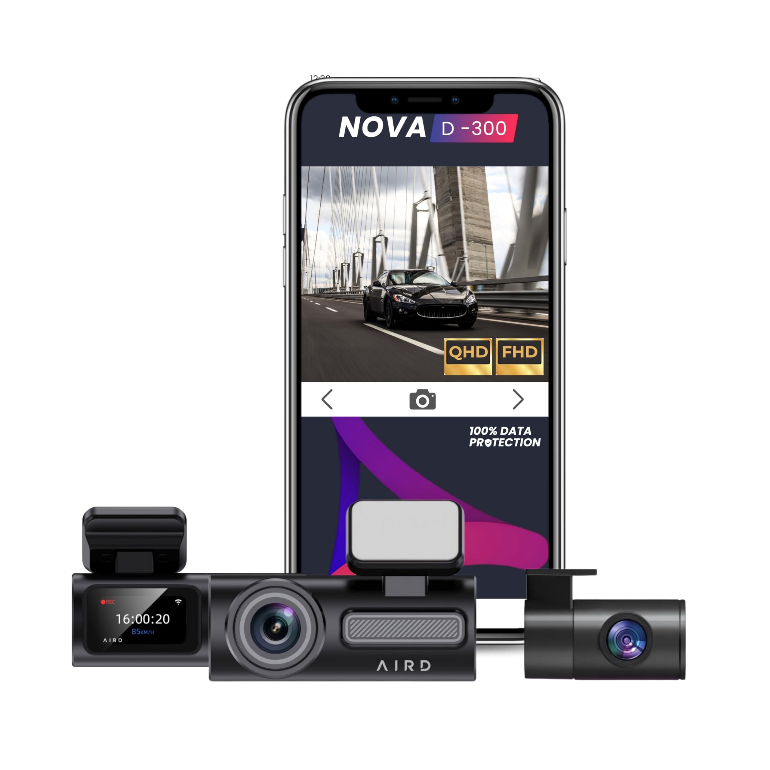 AIRD Car Dash Cam NOVA D300 | Super Night Vision | Dual Channel QHD Front 170*, FHD Rear | 2" LCD | G-Sensor | Build in GPS, Wi-Fi, Mic, Led | AIRD App with Hindi/English | 128 GB (Nova D300)-image-44