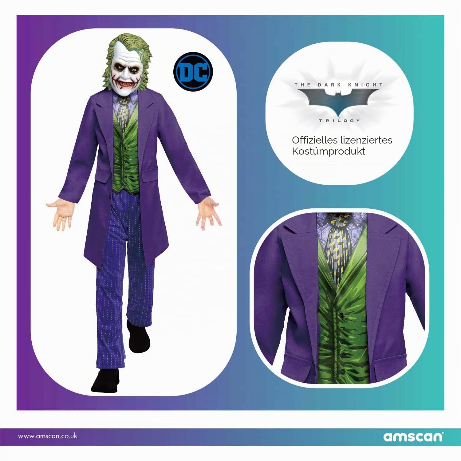 Amscan - Kinderkostüm Joker, Mantel mit Hemdeinsatz, Hose, Latexmaske, Film, Horror-Clown, Killer, Motto-Party, Karneval, Halloween
