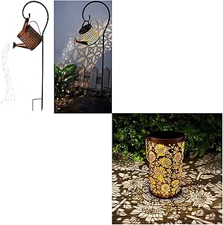 Solar Lanterns Outdoor Waterproof,Metal Watering Can with Hook 1PC，Solar...