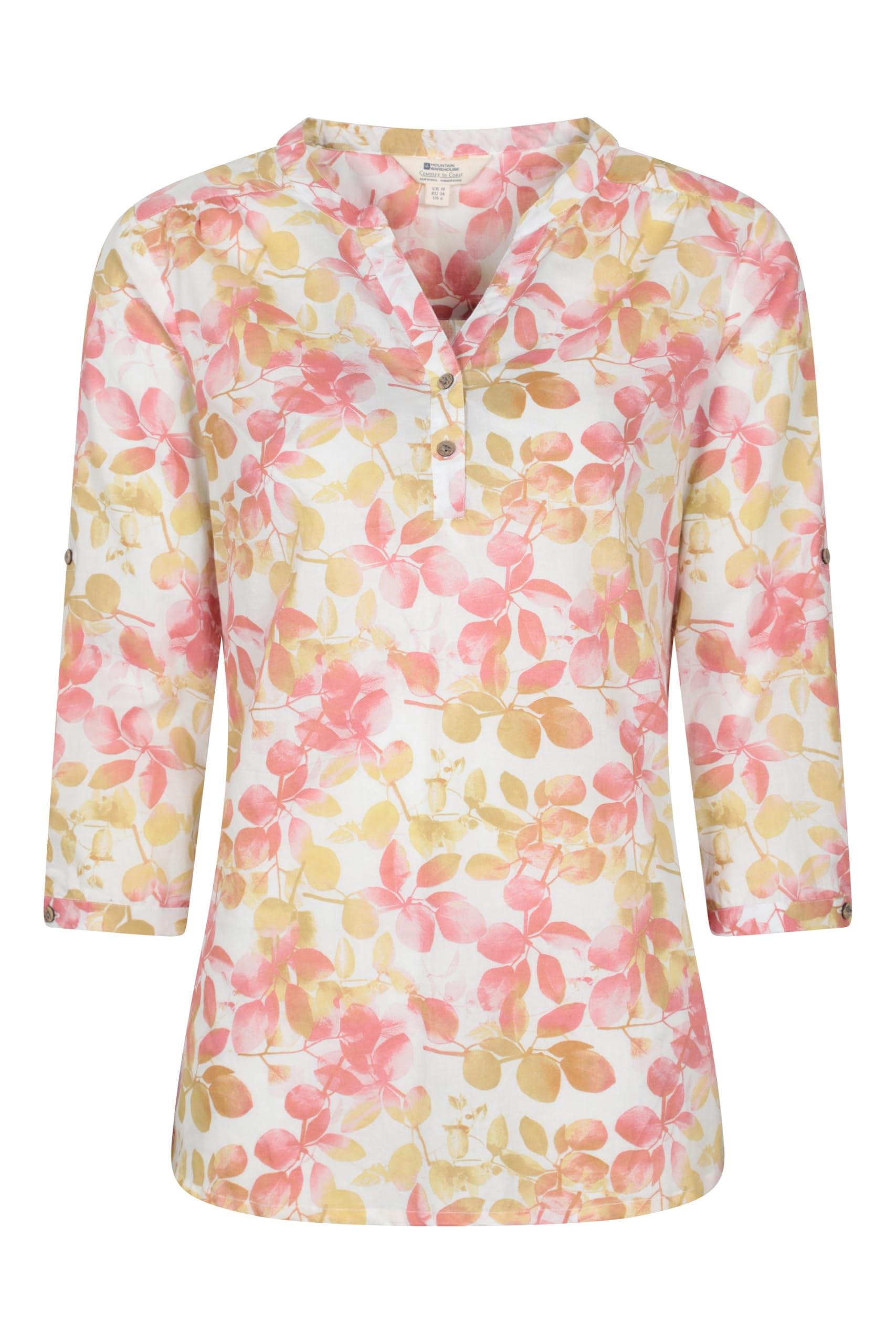 Mountain Warehouse Women's Coral (Printed) Petra Printed 3/4 Sleeve Shirt - Lightweight, Breathable & Relaxed Fit Cotton Tee Top - For Spring Summer, Outdoors, Holiday & Hiking 16