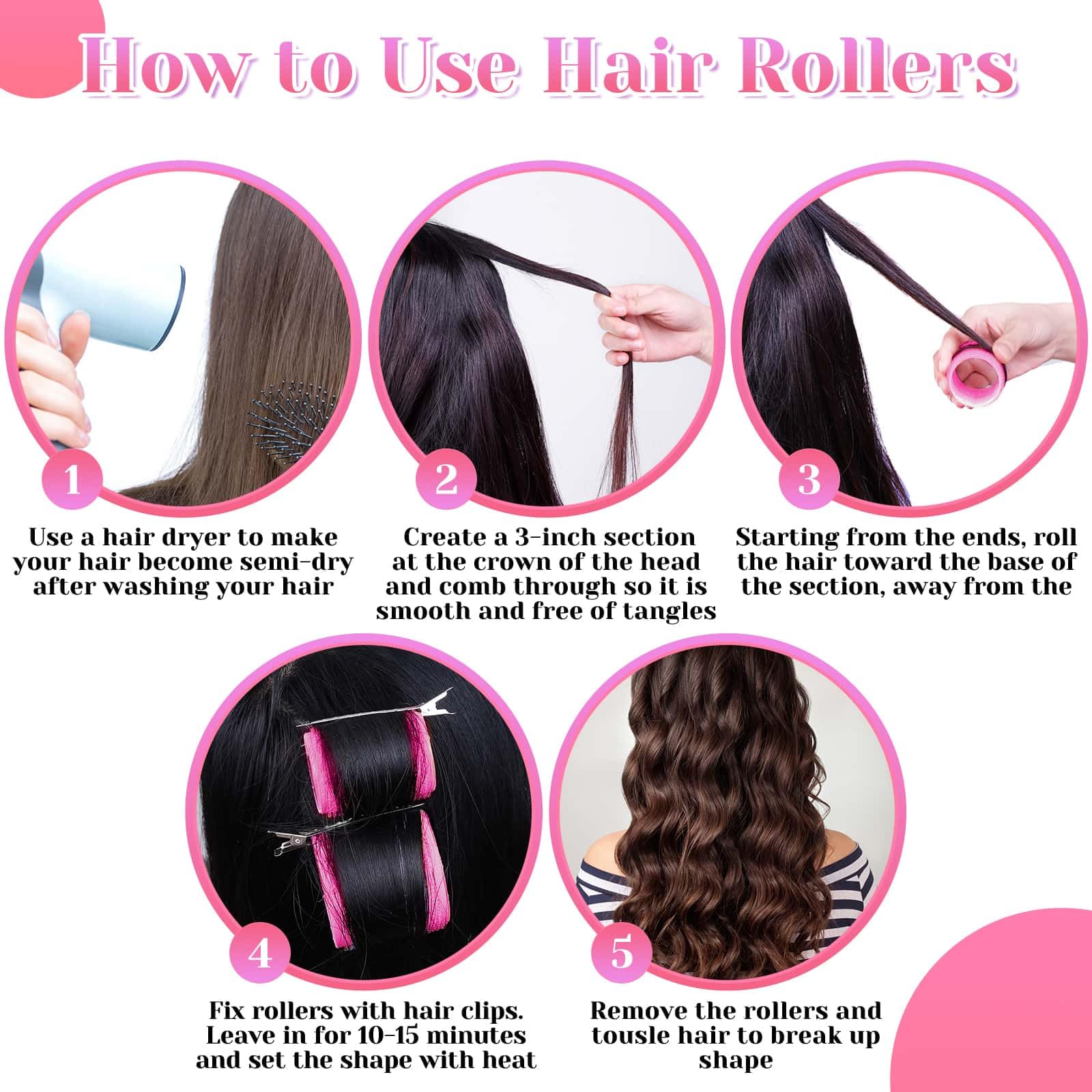 VIEWS Self Grip Rollers Hair Curlers 30Pcs Set with 18Pcs Hair Roller 3 Sizes (6 Large, 6 Medium & 6 small) and 12 Clips for Long Medium Short Hair Volume 1