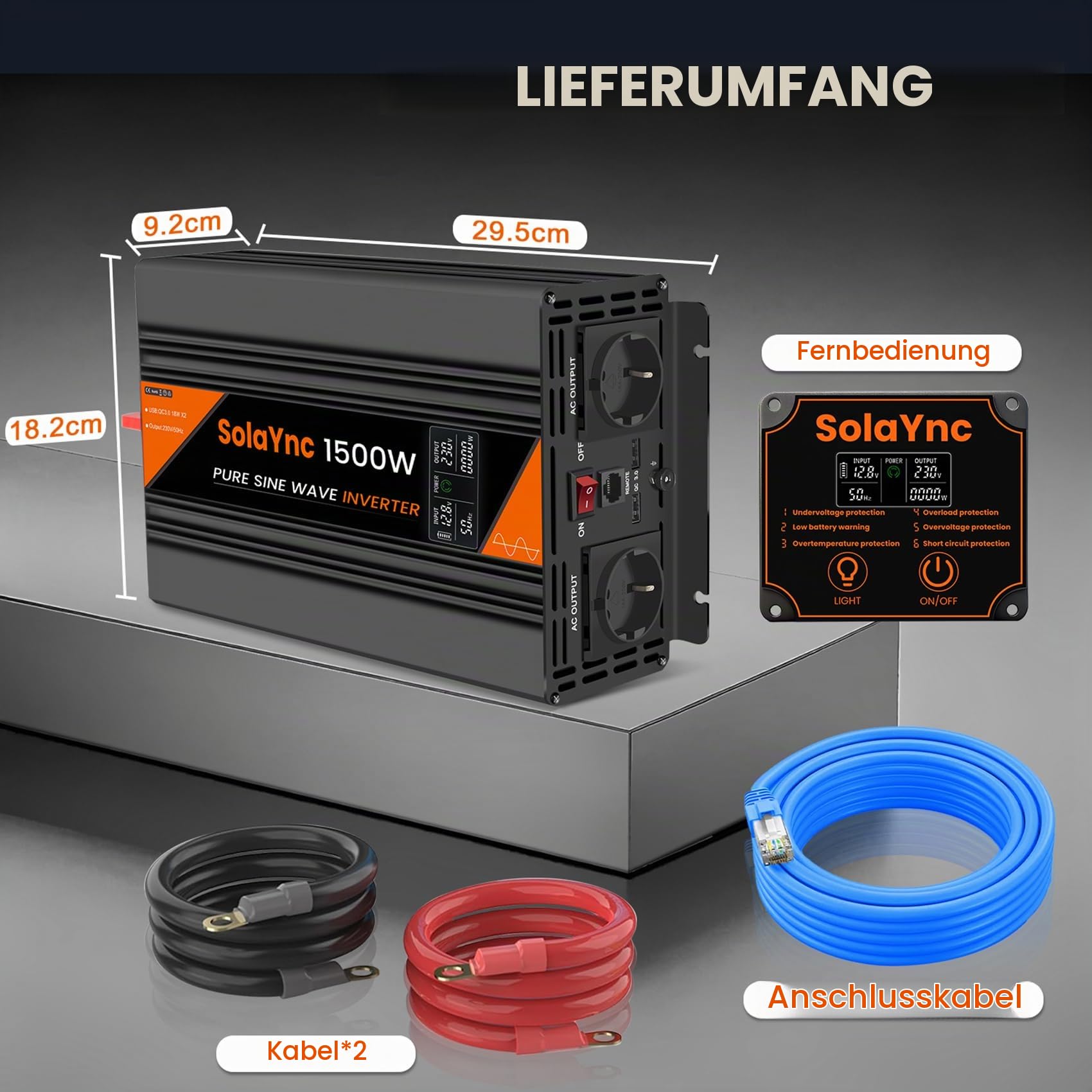 1500W Wechselrichter 12V auf 230V Reiner Sinus Spannungswandler