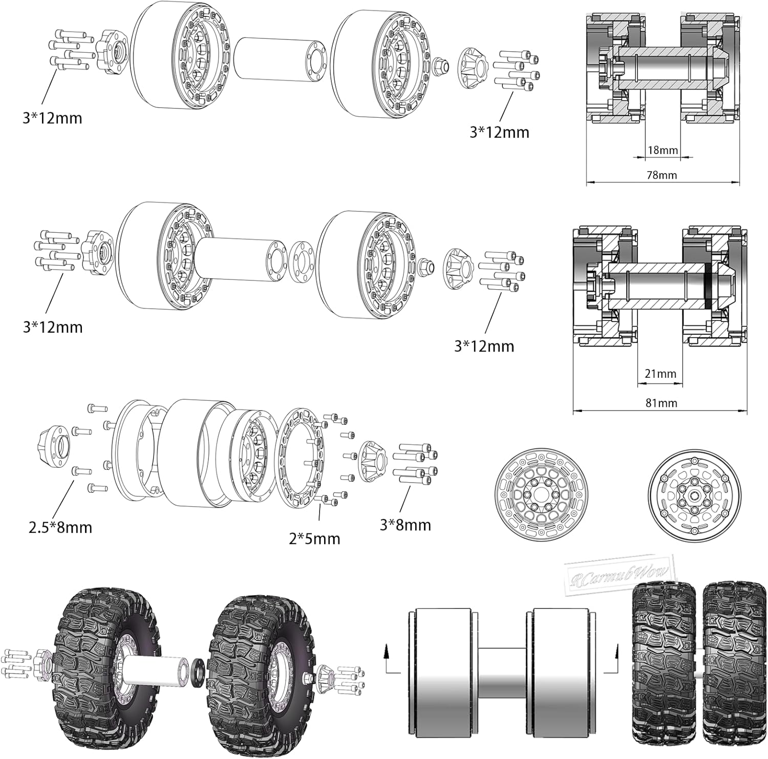 RC 1.9 Beadlock Aluminum Deep-Dish Wheels w/Adjustable Offset for 1/10 RC Crawler SCX10 TRX4 TRX6 VS4-10 Gen8 7 MST CFX D90,Alloy 1.9 RC Beadlock Wheels 1.9 RC Rims,Black w/Red