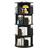 Aheaplus Rotating Bookshelf, 360 Revolving Bookshelf Tower for Small Space, 4 Tier Floor Standing Bookcase Storage Rack, Wood Narrow Book Shelf Organizer for Bedroom, Living Room, Study Room, Black Black 4 Tier