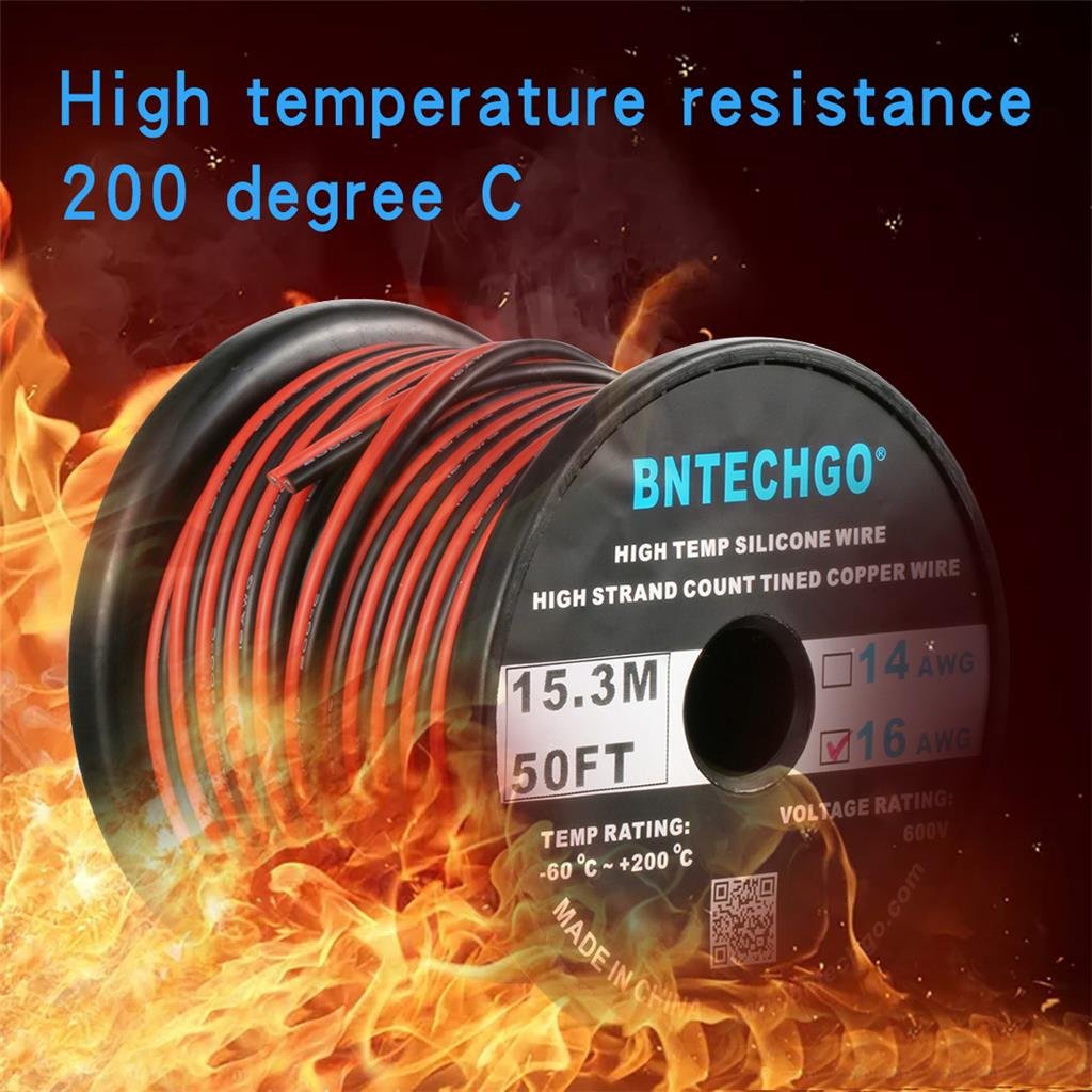 BNTECHGO Flexible de calibre 16 conductor de 2 paralelo rojo negro de alta de bobina de alambre de silicona resistente a 200 °C 600 V para Single Color LED Strip Cable de extensión Cable modelo