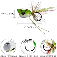 Vista 3 de BASSDASH Moscas Popper para pesca con mosca, lubina, perca, señuelos de pesca