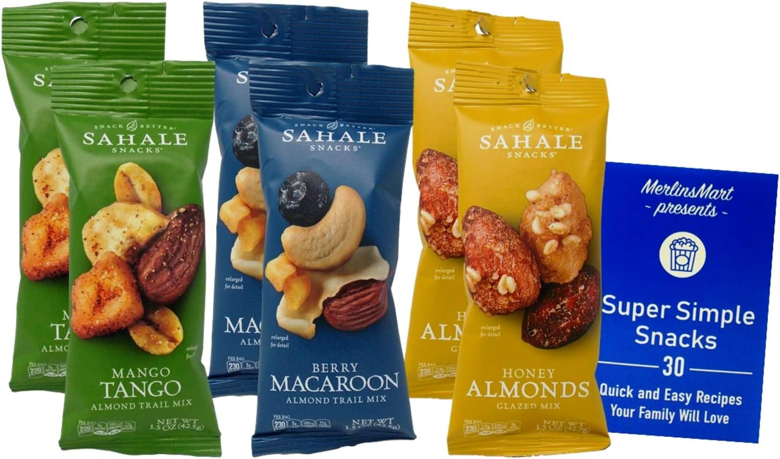 Sahale Snacks Nut Trail Mix 3 Flavor 6 Pouch Sampler-(2) each: Mango Tango,Berry Macaroon,Honey Almonds (1.5 Ounces)-Plus Recipe Booklet Bundle