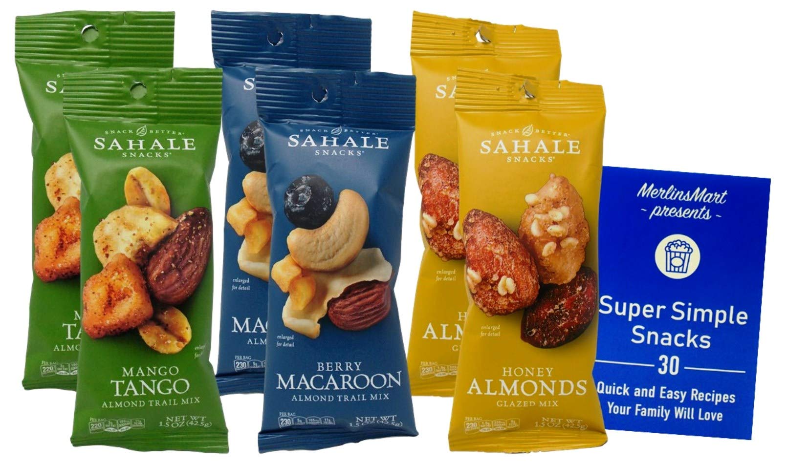 Sahale Snacks Nut Trail Mix 3 Flavor 6 Pouch Sampler-(2) each: Mango Tango,Berry Macaroon,Honey Almonds (1.5 Ounces)-Plus Recipe Booklet Bundle