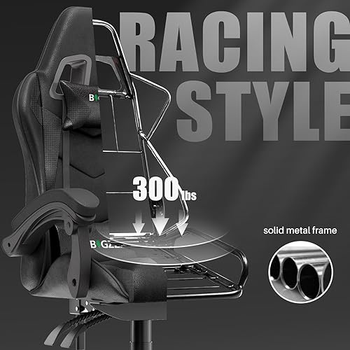 Miniatura 6 de Bigzzia Silla de oficina ergonómica para videojuegos, silla de escritorio giratoria de altura ajustable, silla de computadora reclinable con soporte