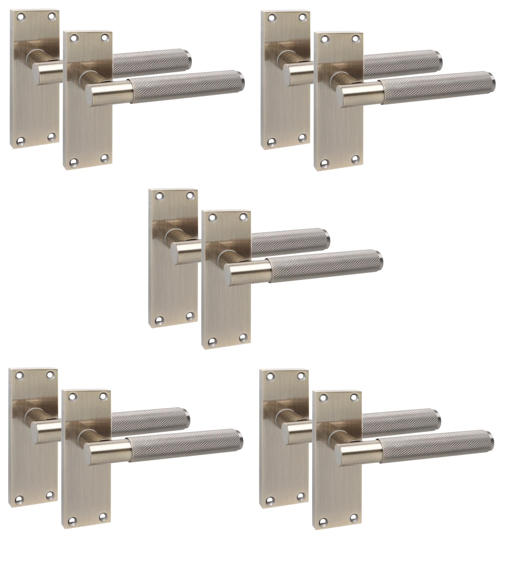 Golden Grace 5 Pairs Victorian T-Bar Knurled Design Interior Door Handle Antique Brass Finish 120 x 40mm