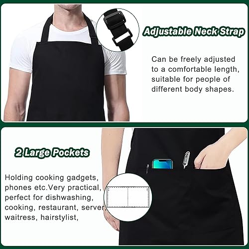Miniatura 4 de 2 Pack Plus Size Chef Apron, Large Adjustable Aprons with Pockets for Men Women Waiter Waitress, Black White (XXXL)