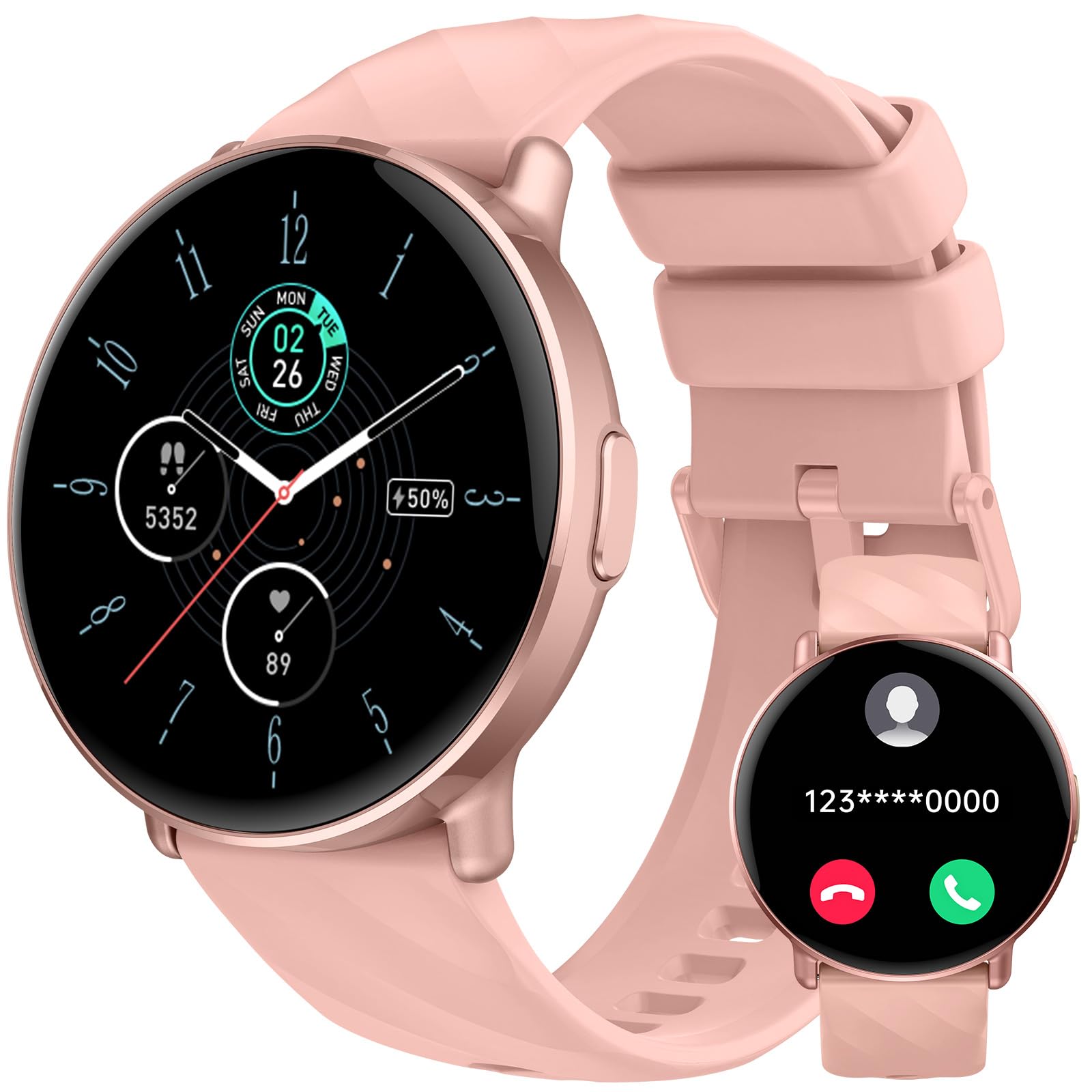 Smartwatch Uomo Donna con Funzione di Chiamata Bluetooth, 1.39" Orologio Smartwatch, 113+Sportive Orologio Fitness, Cardiofrequenzimetro/Sonno/Contapassi/Calorie, Smart Watch per Android iOS, Oro rosa