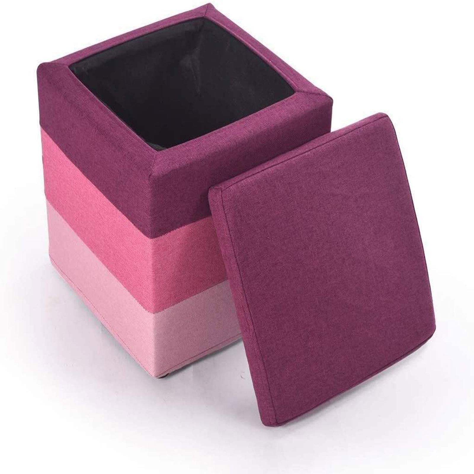Pouf de rangement pliant carré en lin avec assise repose-pieds multicolore