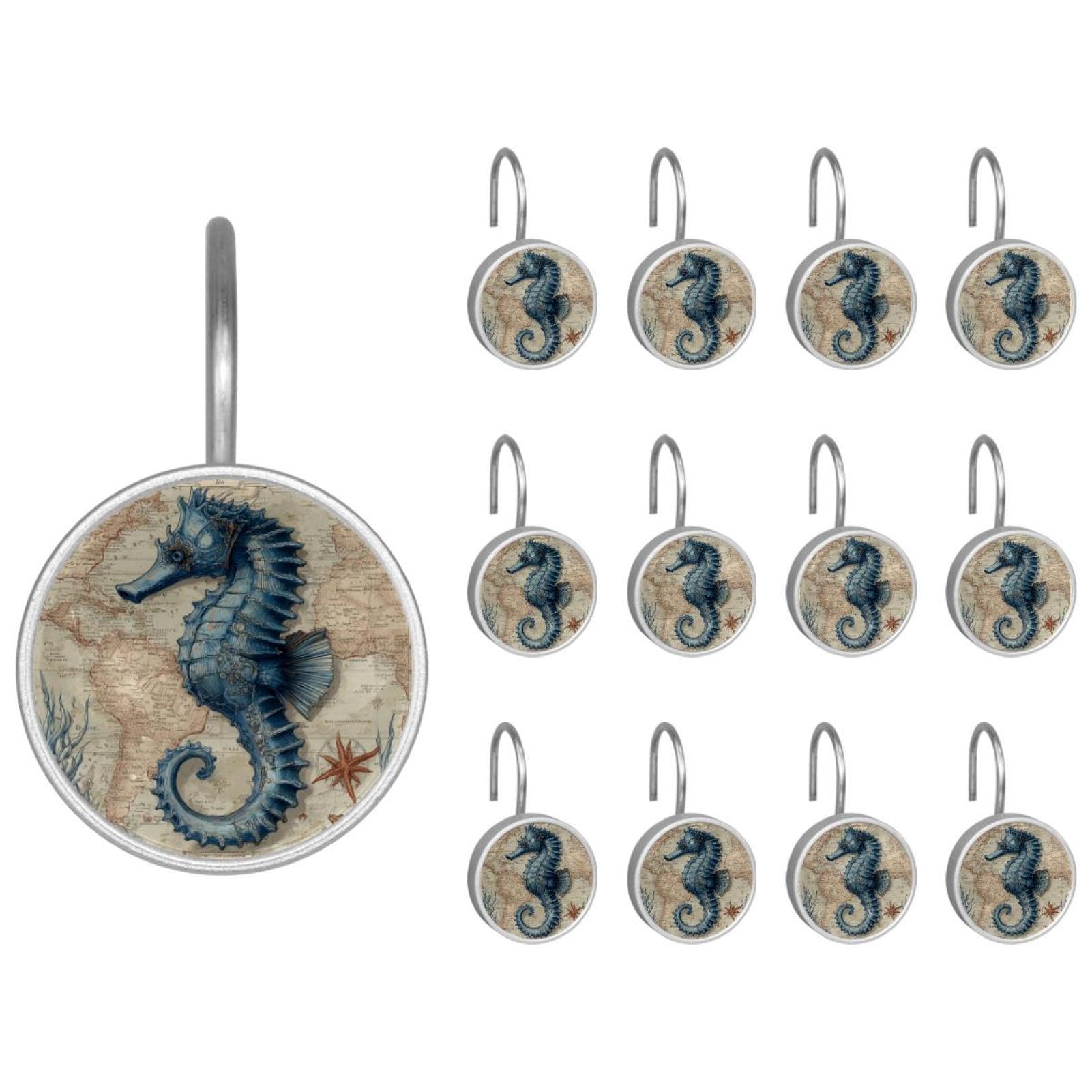Seahorse Decorative Shower Curtain Hooks Rings, Rust-Resistant Metal Glide Shower Hooks for Bathroom 12pcs Shower Curtain Hooks