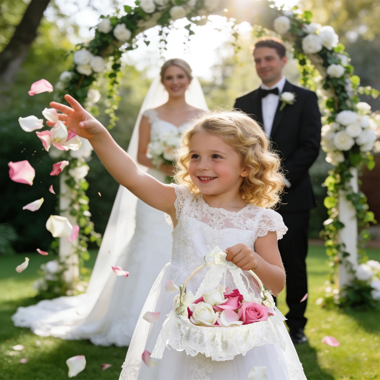 Cestini per Matrimoni, Cesto Matrimonio, Cestini da Matrimonio, Accessorio Indispensabile per i Matrimoni, Ottimo Regalo per Damigelle o Fioristi (Bianco Sporco)