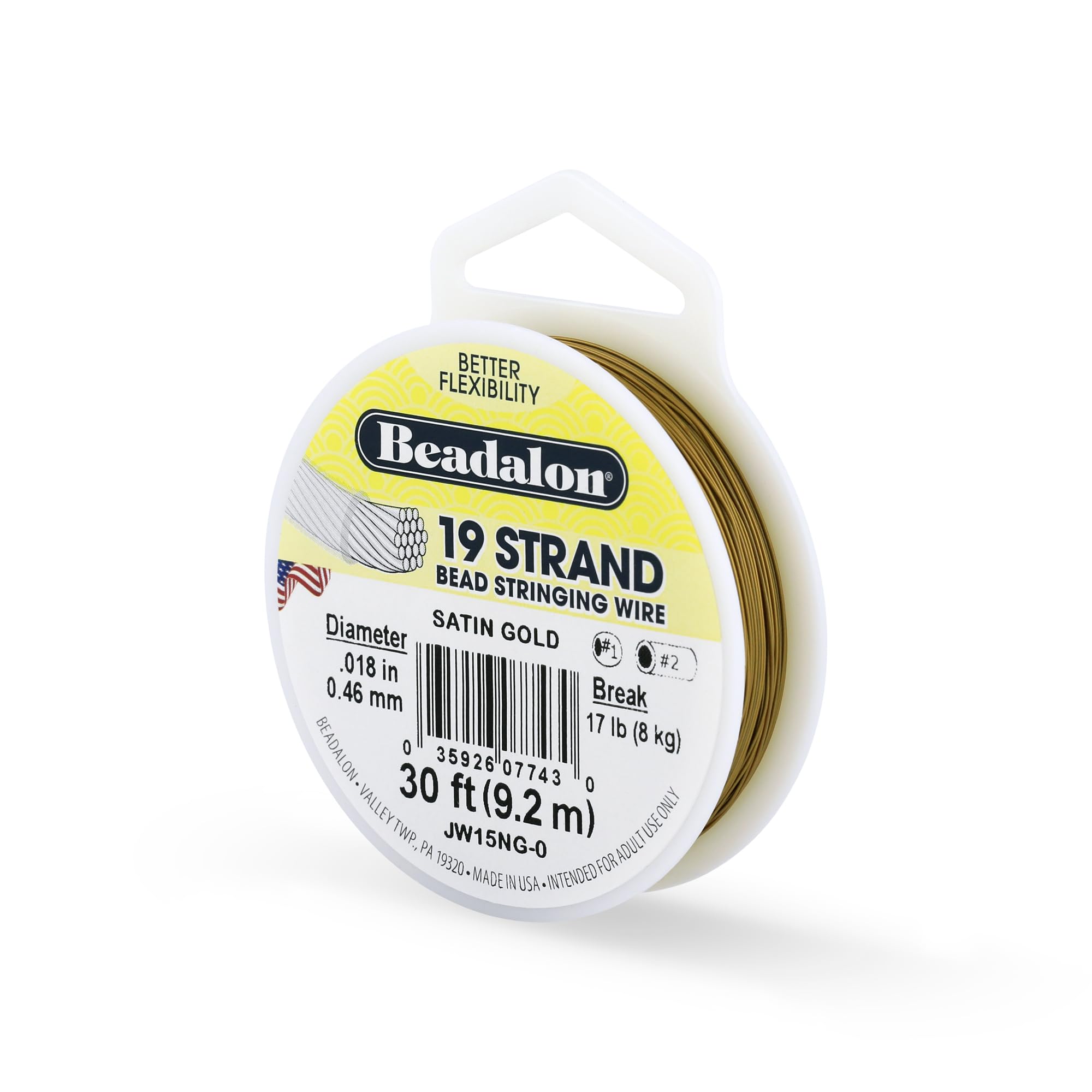 Beadalon 9.2 m Reel 0.46 mm Diameter 19 Strand Wire, Satin Gold