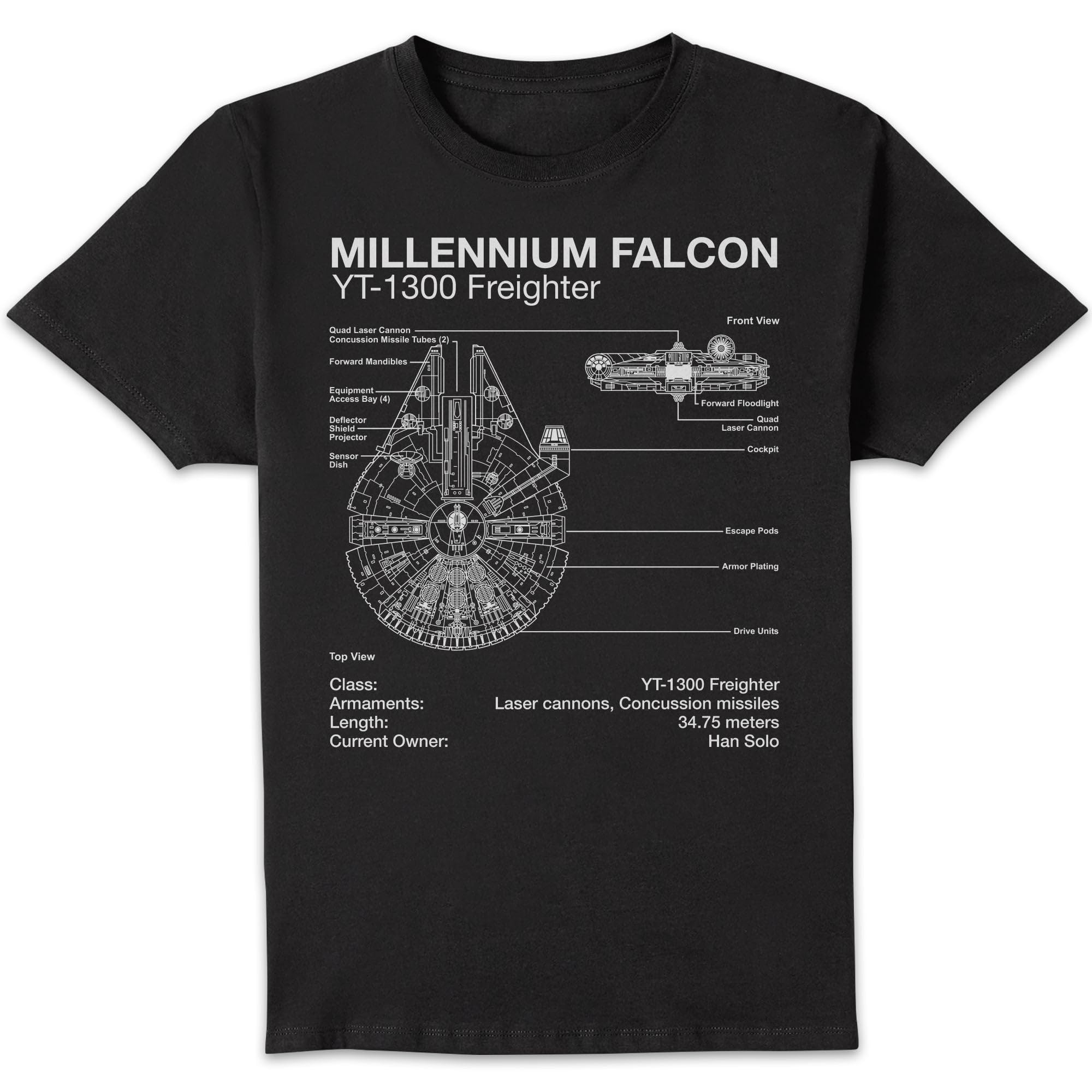 Star Wars Millennium Falcon Sketch Unisex T-Shirt - Black L
