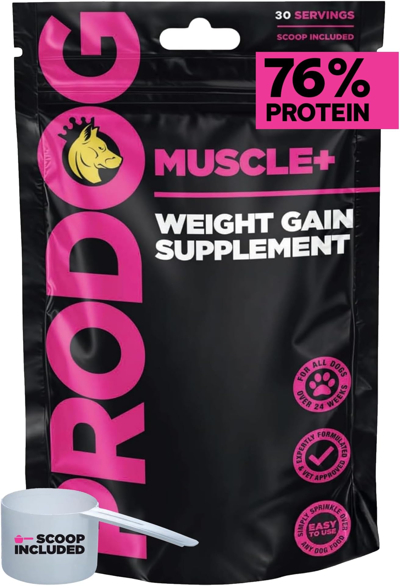 Muscle+ Dog Weight Gainer - Advanced Nutrition 76% Protein Per Scoop & Omega 3,6,9 - Supplement for Muscle Growth & Recovery, Underweight, Malnourished Dogs (30 Servings)