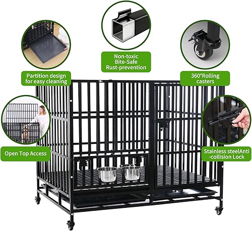 Miniatura 2 de Jaula para perros grandes de 50 pulgadas resistente Perrera de acero indestructible a prueba de escape con cuencos giratorios de 360, 2 puertas