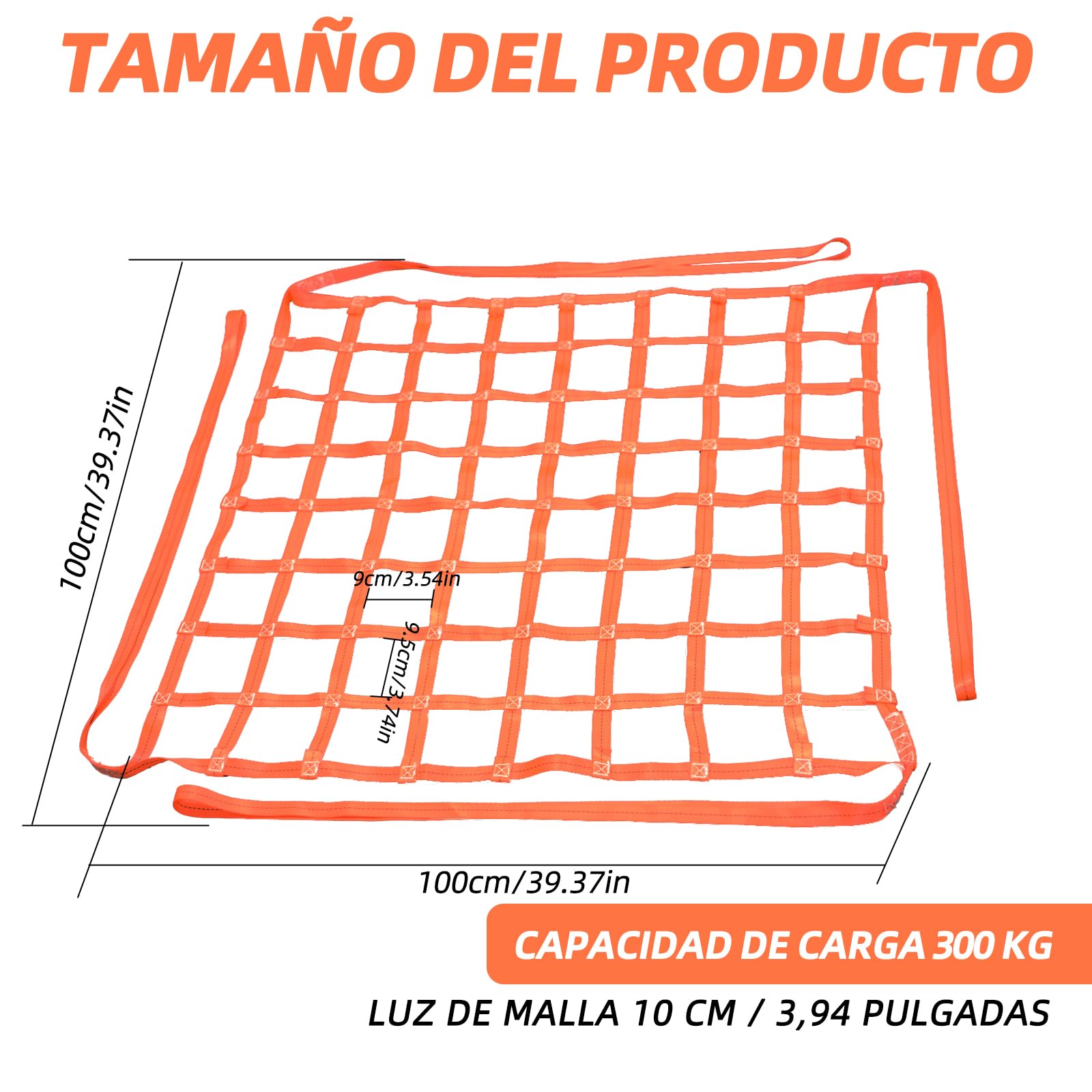 Red de elevación de poliéster de alto rendimiento, 1 x 1 m, 300 kg, resistente al desgaste, red de carga y descarga, red colgante de carga, red de elevación vertical, adecuada para la