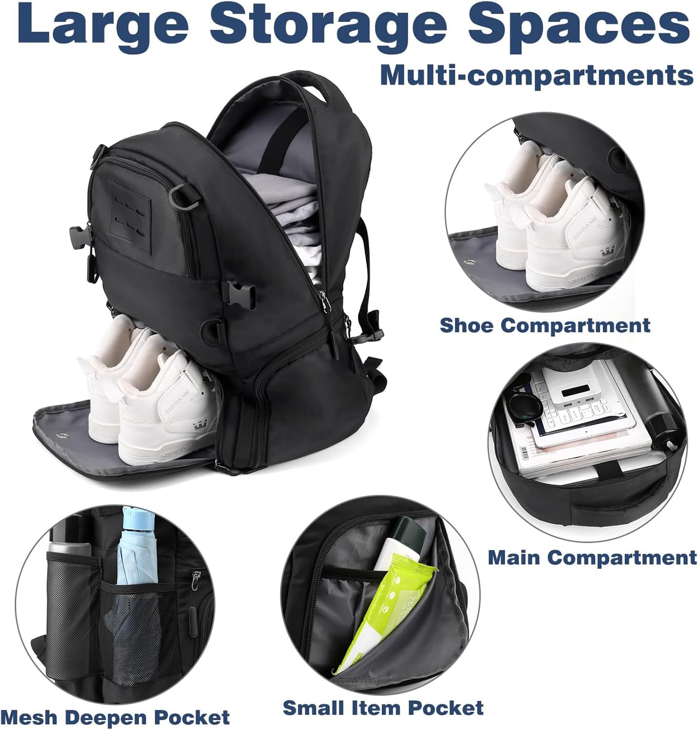 CAFINY Sac de sport avec compartiment à chaussures, filet à balles et compartiment rembourré pour ordinateur portable de 15,6 , pour ranger les ballons de basket, ballons de football et autres balles