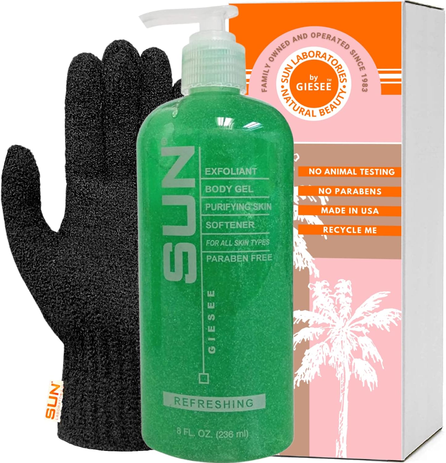 Sun Labs Exfoliating Gel for Soft Skin - 1 8 Oz. Bottle with Exfoliating Gloves