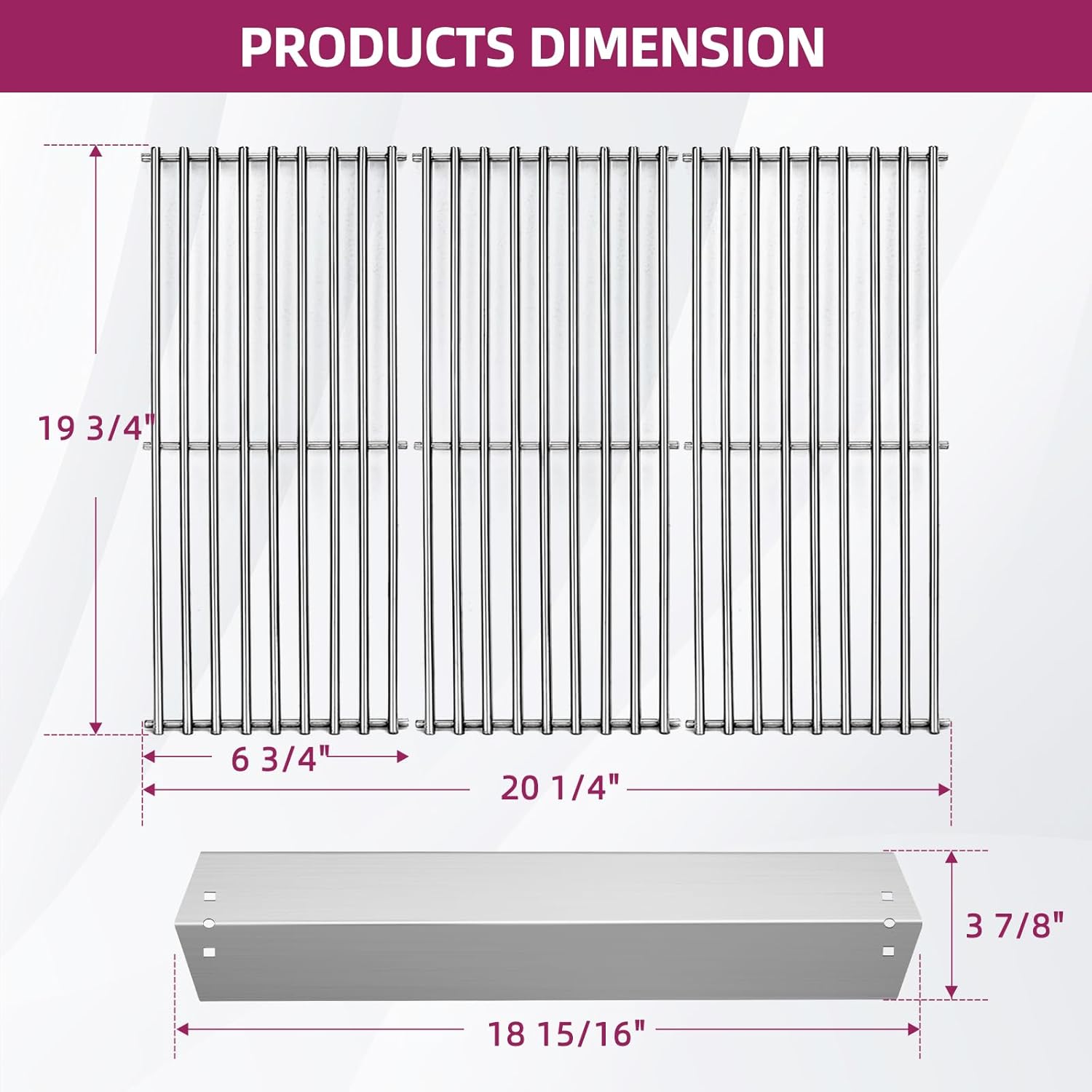 95051 Stainless Steel Heat Plate and 19.75" Cooking Grill Grate Replacement Parts for Chargriller Charcoal 3001, 3008, 3030, 4000, 5050, 5252, 5650,9020 Gas Grill