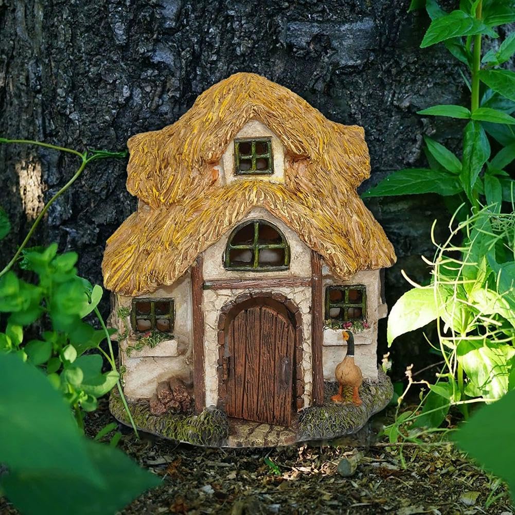 Miniature Fairy Garden Accessories,Green Fairy Door Wooden Miniature Fairy Gardens Doors,Artificial Wood Statues Fairy Garden House,for Home Garden Tree Indoor Decor Lawn Yard Art Accessories