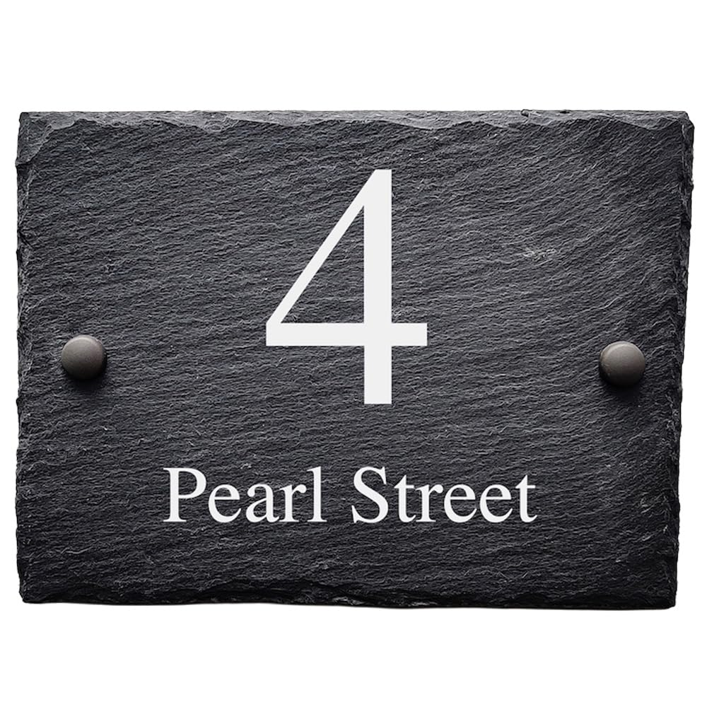 Bespoke Slate House Signs - Handmade Custom Door Number Wall Plaque with Rustic Black Farmhouse Design - Includes Screws & Fixings - Ideal for Home, Office, Gate, Porch - 200x150mm โ image 1