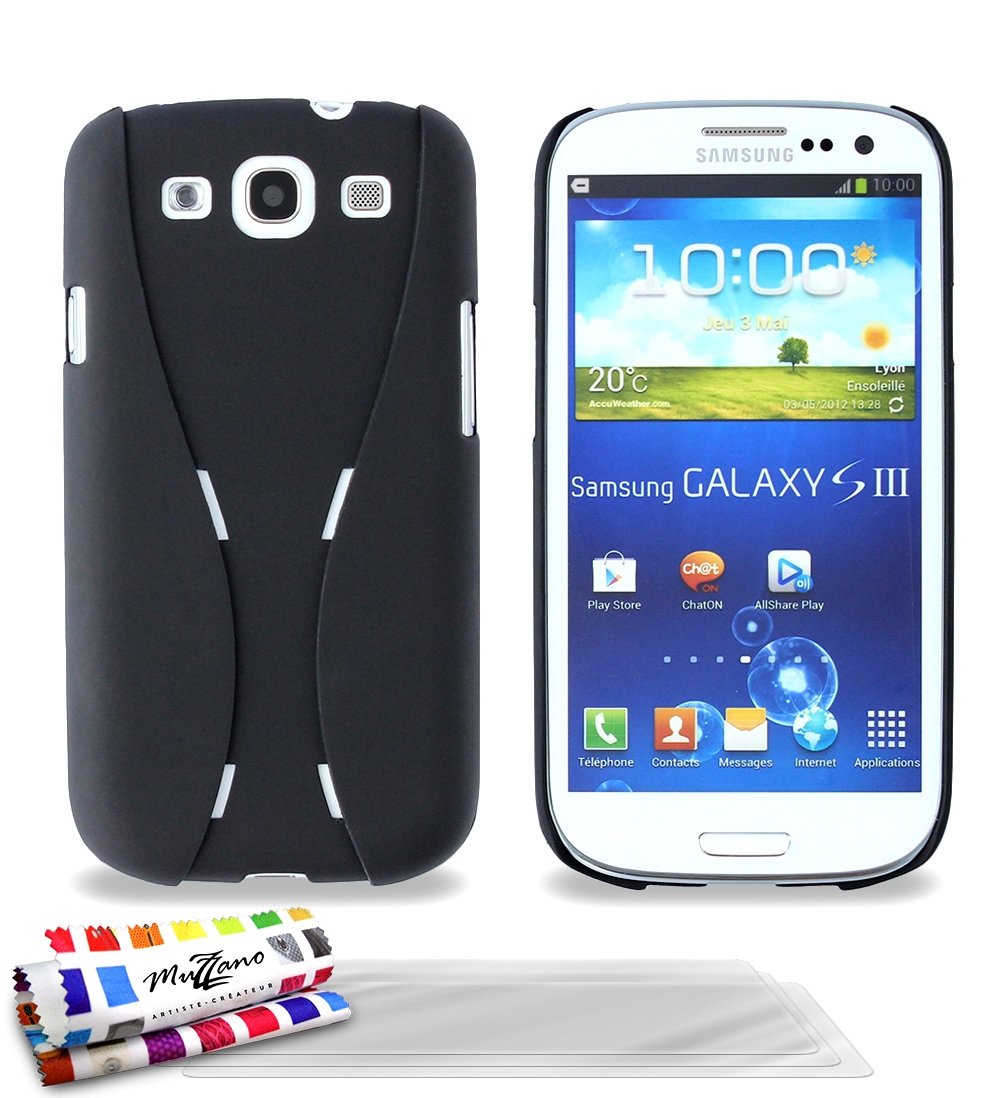 MUZZANO Original CupCase Shell Cover with 3 Ultraclear Screen Protectors for Samsung Galaxy S3 - Black