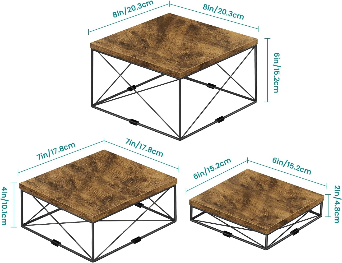 ELITEROO Buffet Risers and Stands, Square Display Risers for Catering Supplies, Wooden Food Display Stand for Buffet Table, 3 Tier Dessert Stands for Cake, Cupcake, Party Treat, Rustic Brown, 6"x7"x8"