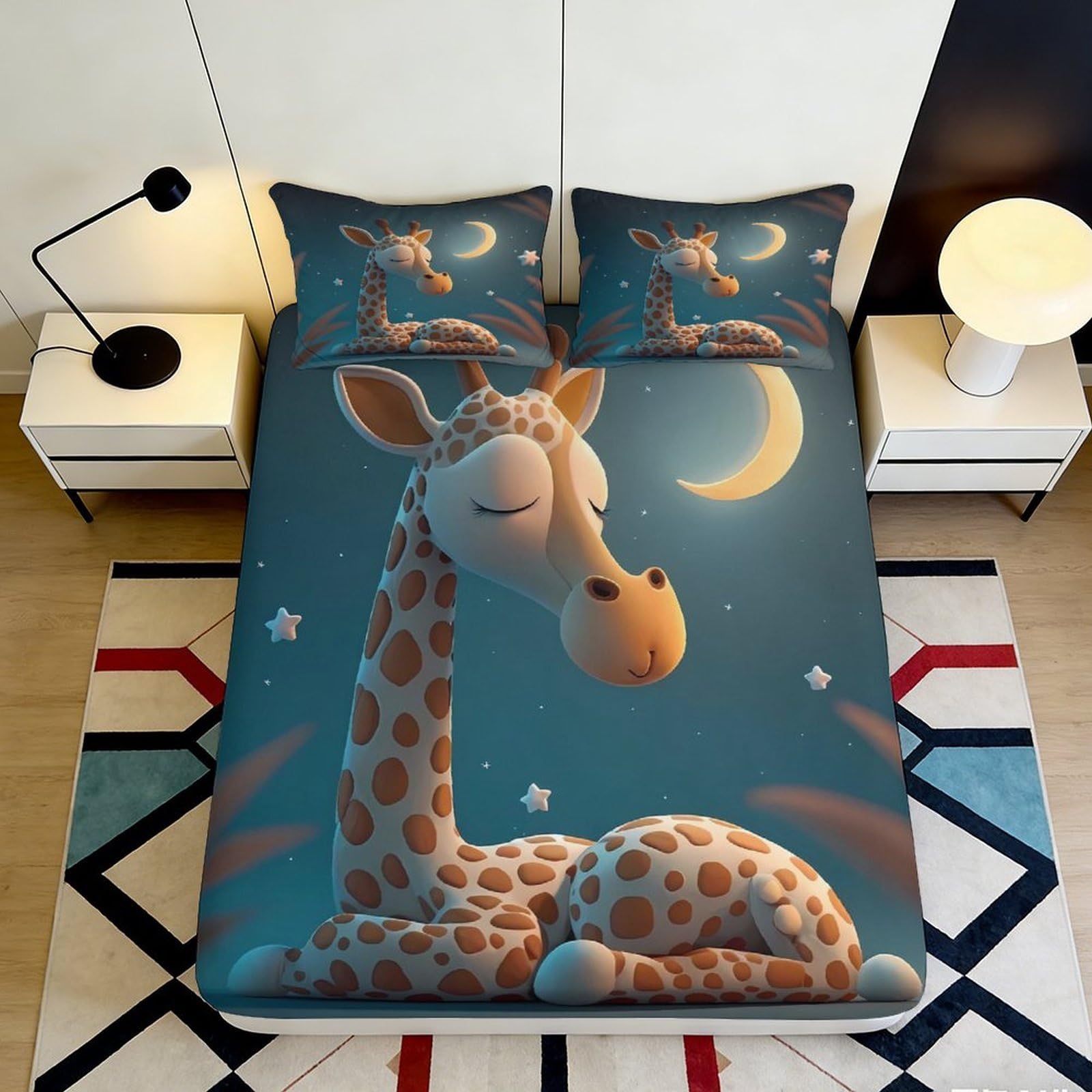 Pnayamiorkfel Style-4 3D Printed Sleeping Giraffe Fitted Sheet Microfiber Soft Cartoon Moon Bed Cover For Bedroom Guest Room Decor 90X200x25cm