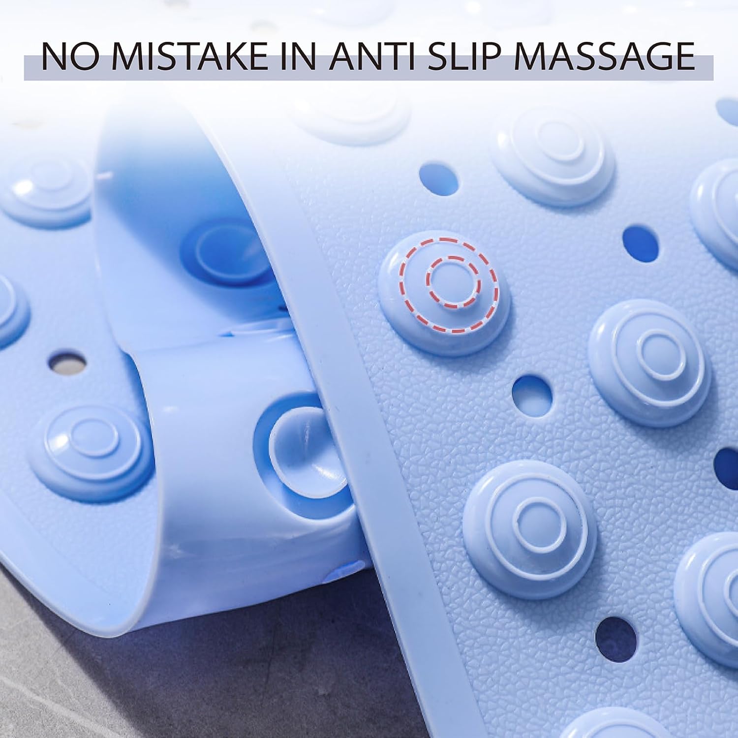 Bathtub and Shower Mats with Massage Brush, Non Slip Soft Bath Tub Mat with Suction Cups and Drain Holes for Bathroom Floor for Wet Areas, Quick Drying, 28x14 Inch, Blue