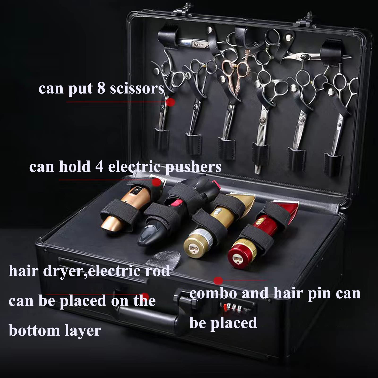 Friseurkoffer, tragbare Friseur-Tragetaschen für Haarschneider und Zubehör, doppellagig, groß, für Reisen, Werkzeuge, Tragetasche, professionelles Friseur-Set, Aufbewahrungsbox (schwarz)