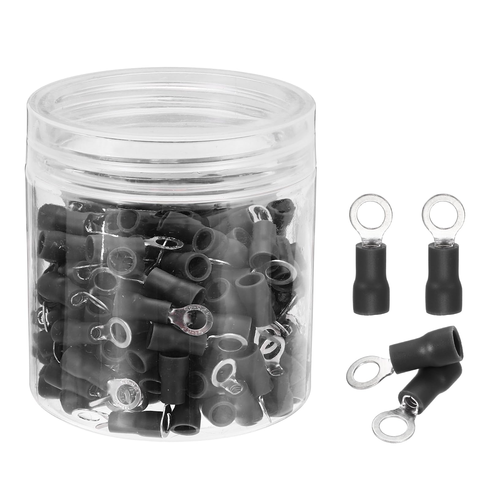 sourcing map 100Pcs Insulated Ring Terminal RVS1.25-4 Battery Lugs 22-16AWG Electrical Crimp Terminals Eyelet Wire Connectors for Industrial, Electrical Wiring, Black