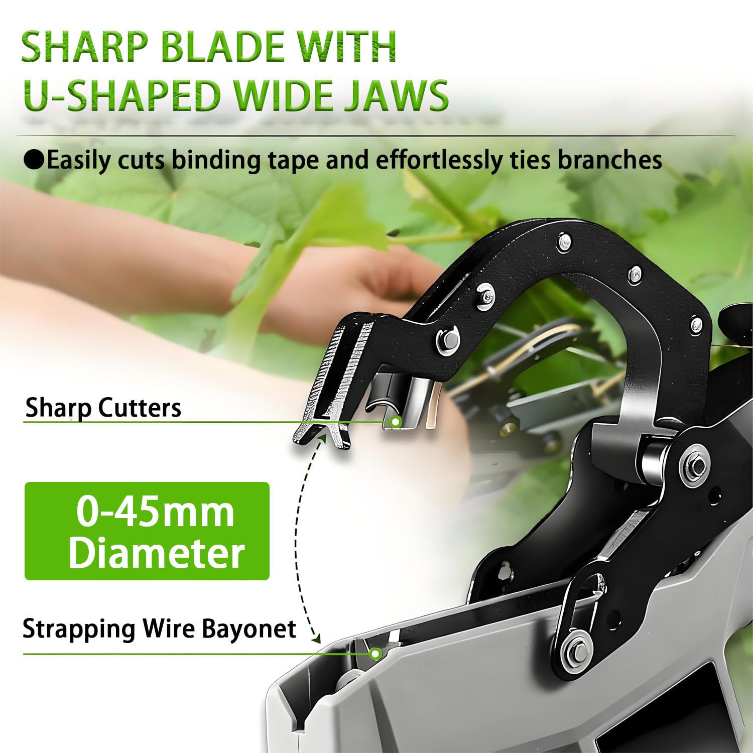 Outil de Ligature sans Fil pour Plantes, Machine électrique à Lier, avec 2 Rouleaux de Fil de Ligature, diamètre de Ligature Maximal de 45 mm, 6 000 ligatures par Charge, pour vignes, Fleurs
