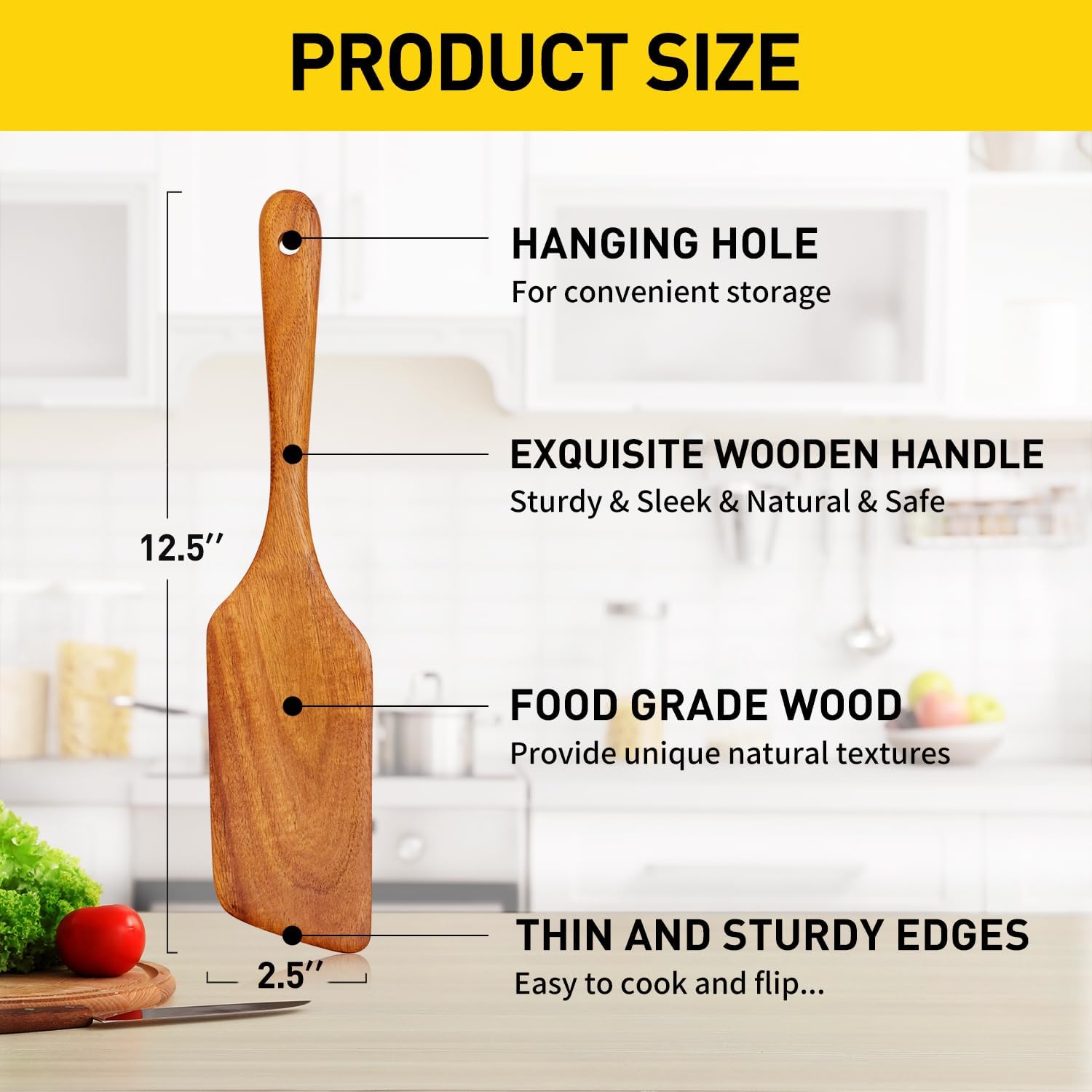 Best Non Toxic Wooden Spatula for Cooking Utensils Teak Wood Wok Spatulas for Kitchen Spoon Pancake Turner Scraper Spurtle Bamboo Kitchen Utensil Flat Egg Flipper Spatula Long Fish Cooking Spatulas - Image 7