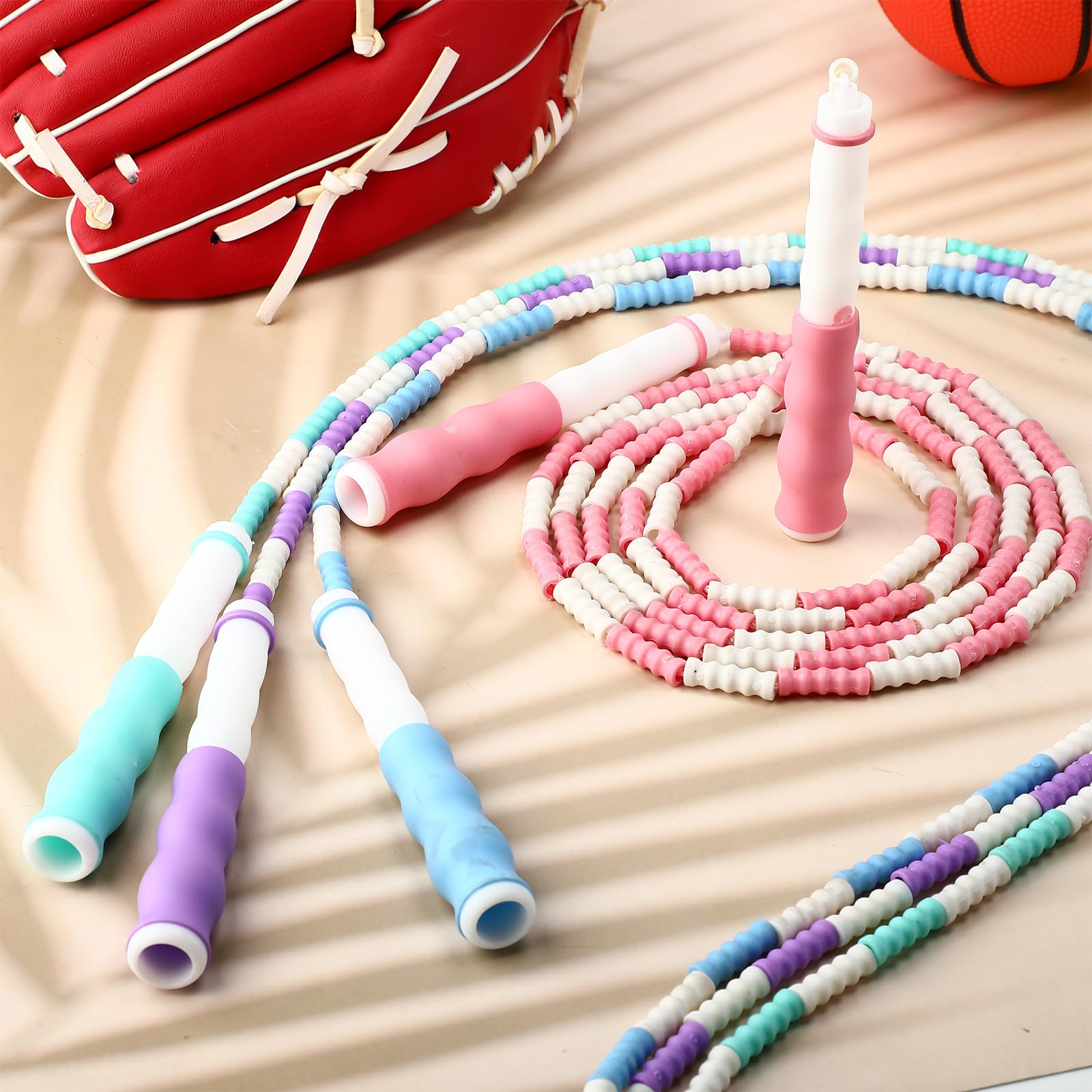 Yunsailing Springseile für Erwachsene und Kinder, 2,8 m, verstellbare Länge, segmentiertes Springseil, Großpackung für Feldspiele, weiche Perlen-Springseile für Damen und Herren, Training