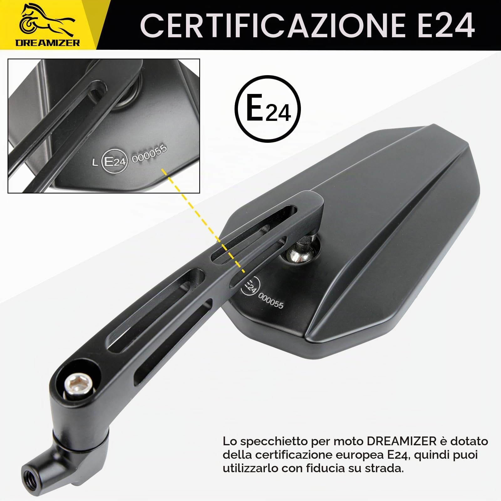 DREAMIZER Specchietto per Moto Omologati E24, Specchietto Laterale per Moto da 8mm 10mm Compatibile con Z900 Z1000 Z800 Z650 Z750 Z300 Z250 Z125 XJ6, MT03 MT09 MT10 MT07, ATV Scooter Touring Chopper