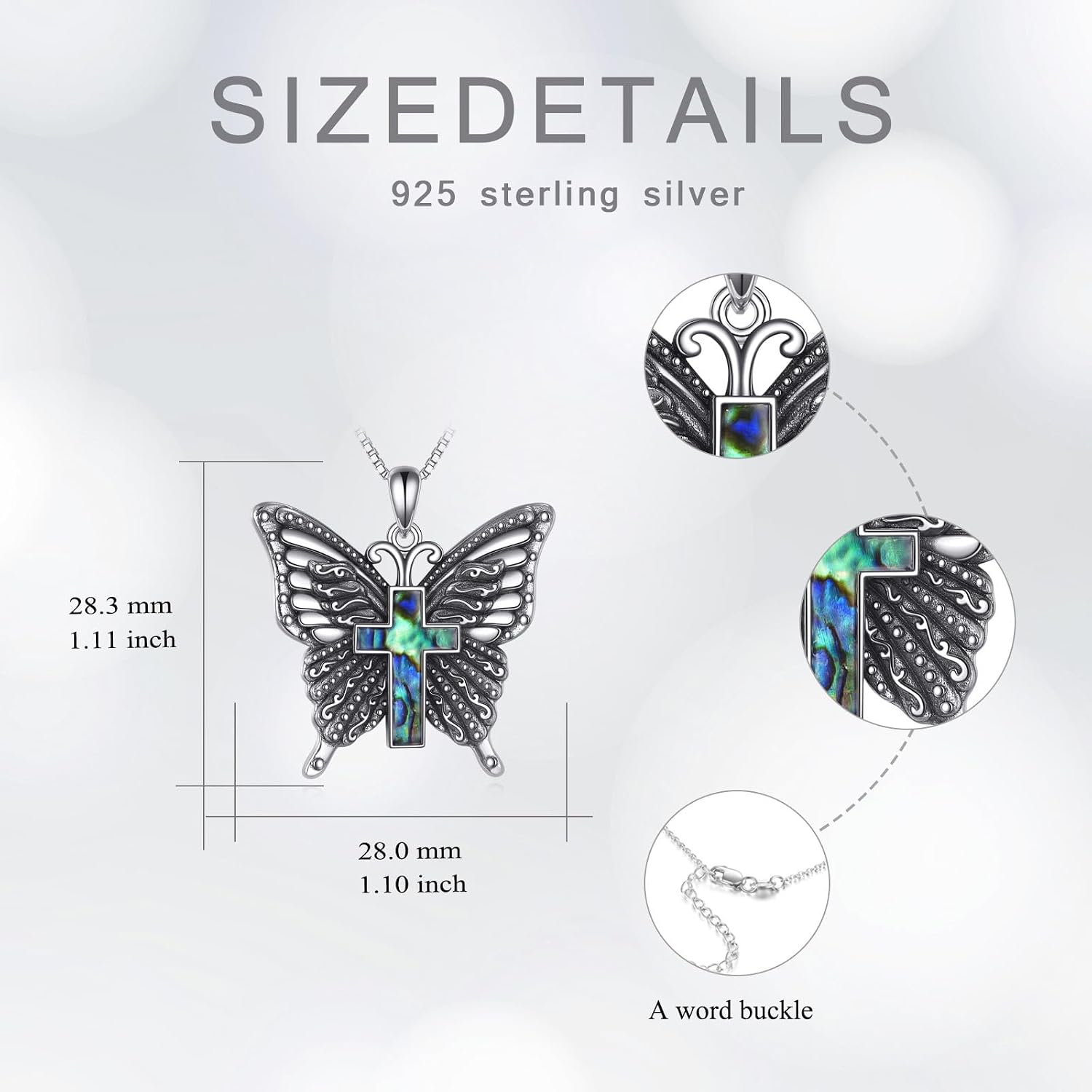 Abalone Shell Butterfly Necklace for Women, 925 Sterling Silver Vintage Butterfly Pendant, Summer Ocean Beach Holiday Gifts