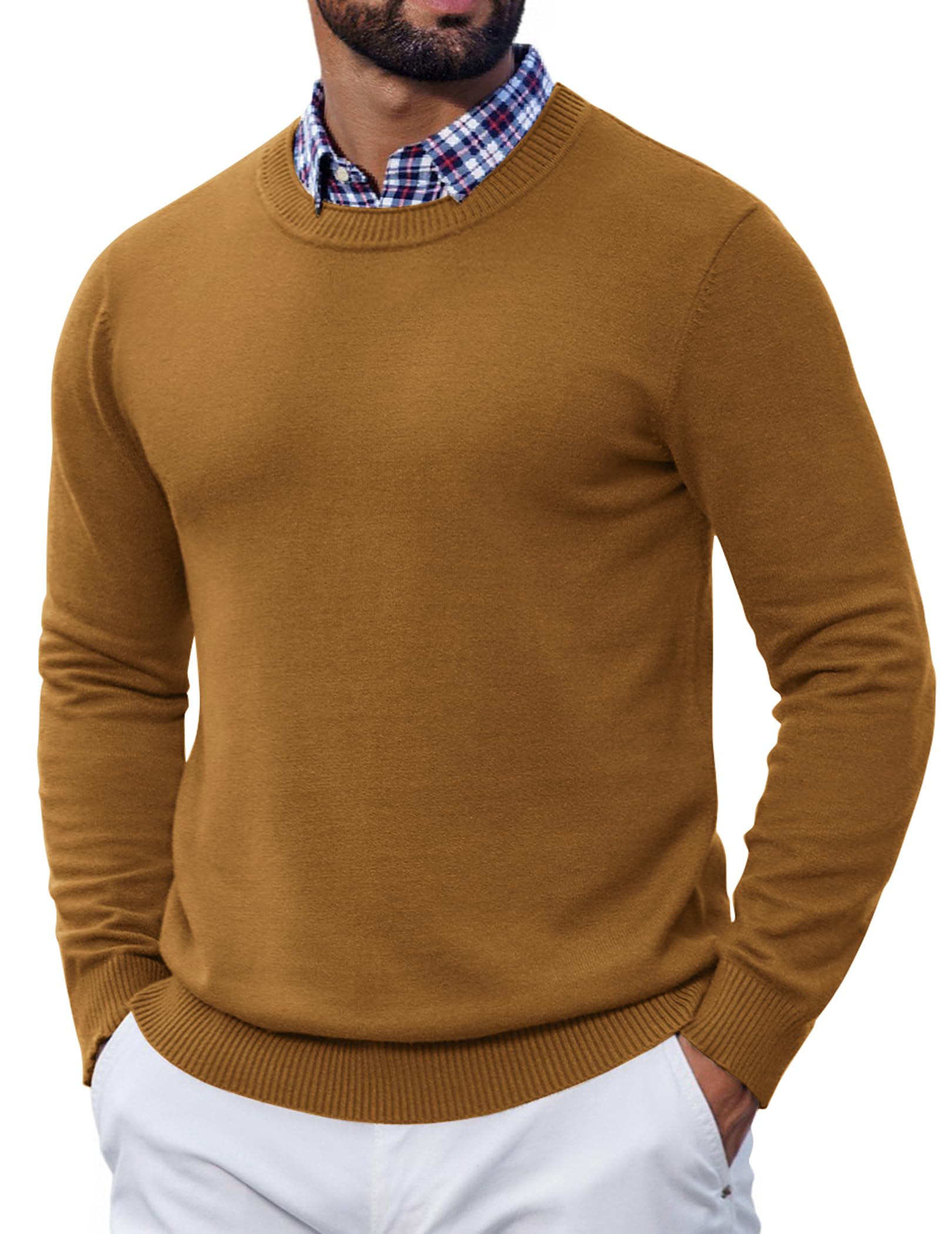 COOFANDY Mens Crewneck Sweater Pullover Knit Sweater Lightweight Sweaters with Ribbing Edge