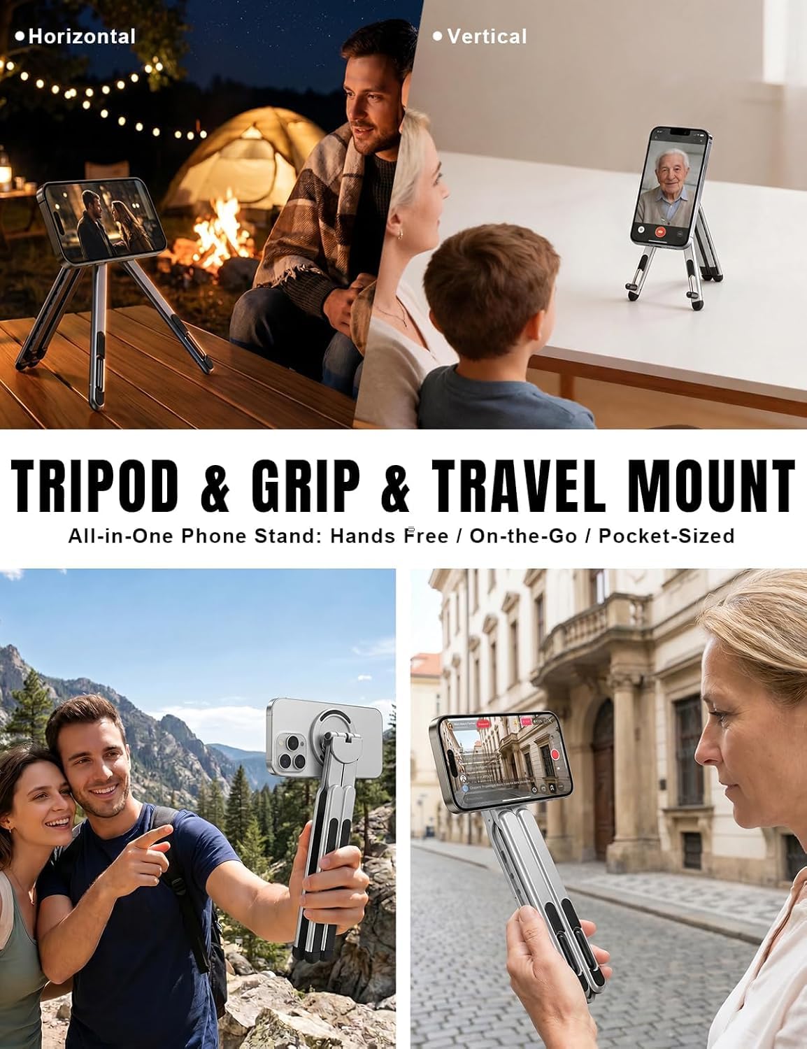 JAMPOD Aerospace Aluminum Foldable Laptop Stand with Magnetic Phone Holder β 4-in-1 Portable Desk Mount, N52 MagSafe Compatible Tripod Handle for MacBook Pro, iPad & Vlogging (Grey) 4